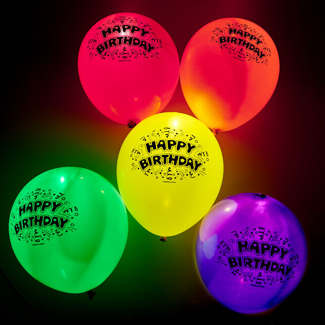 Latex Illooms Happy Birthday Light-Up Balloons - Pack of 5