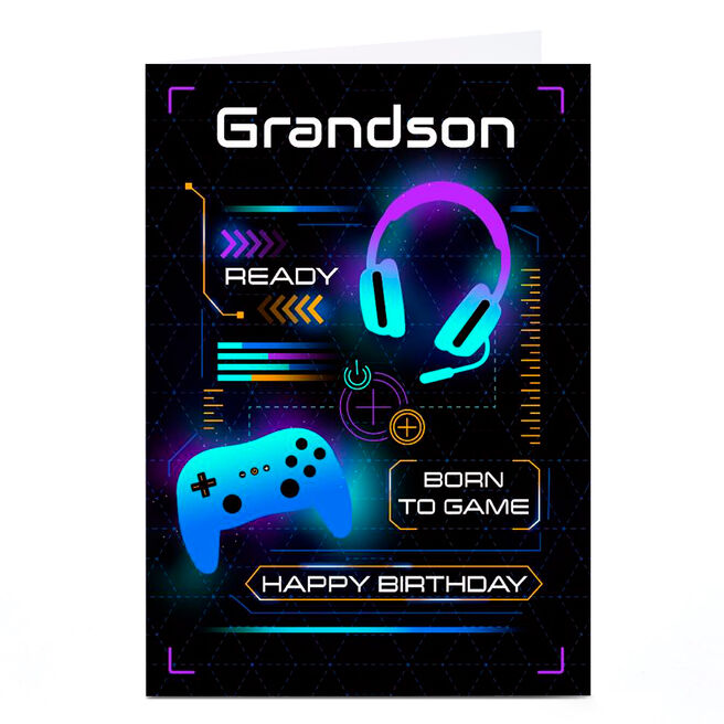 Personalised Birthday Card - Born To Game, Grandson