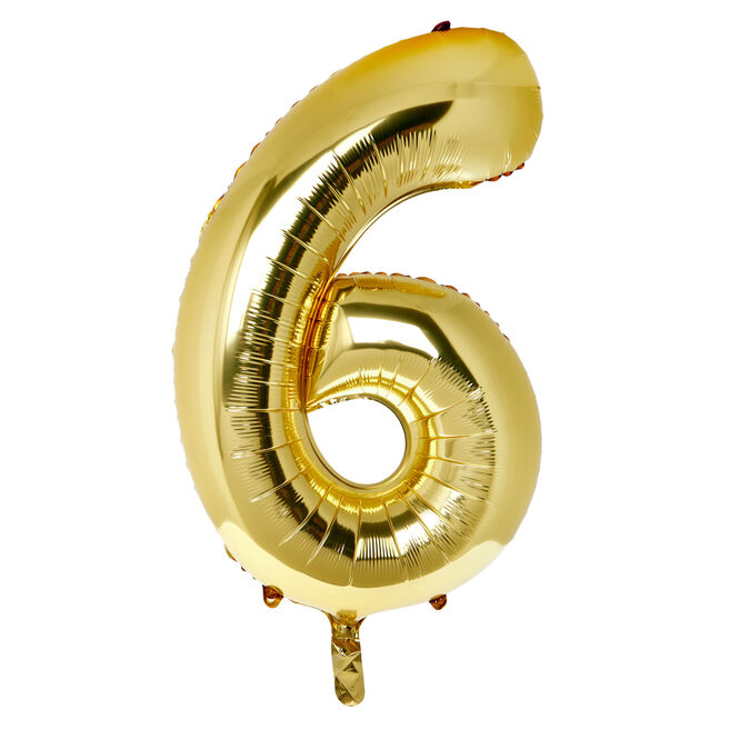 Large 34-Inch Gold Number 6 Foil Helium Balloon (Uninflated)