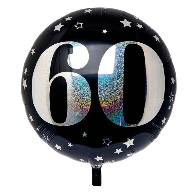 Black & Silver 60th Birthday 31-Inch Foil Helium Balloon