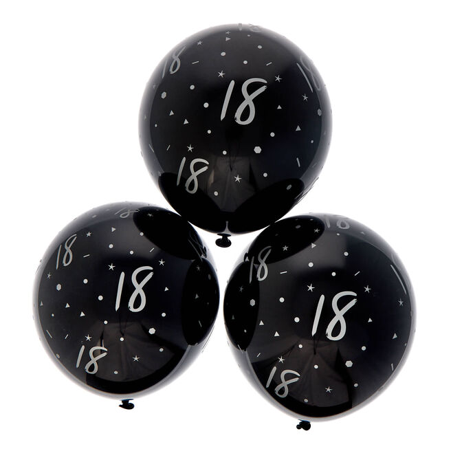 Latex Black & Silver 18th Birthday Balloons - Pack of 6