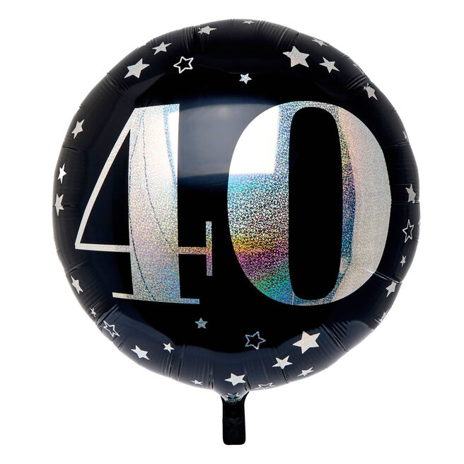 Black & Silver 40th Birthday 31-Inch Foil Helium Balloon