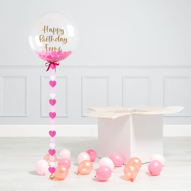Personalised Pink Heart Confetti Bubblegum Balloon & Minis - DELIVERED INFLATED!