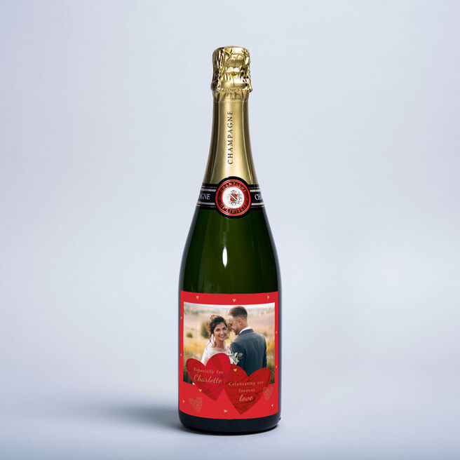 Luxury Personalised Champagne - Photo Red Love Hearts