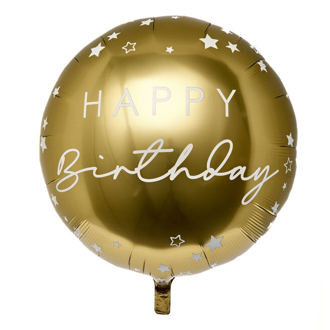 White & Gold Happy Birthday 31-Inch Foil Helium Balloon 