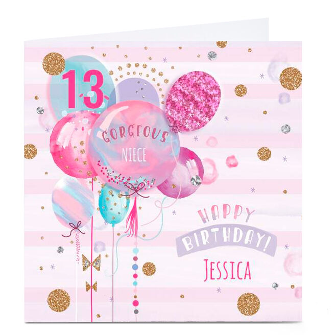 Personalised Birthday Card - Pastel Balloons Niece, Age 13