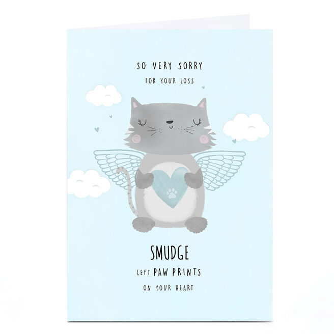 Personalised Sympathy Card - Cat Pawprints On Your Heart 