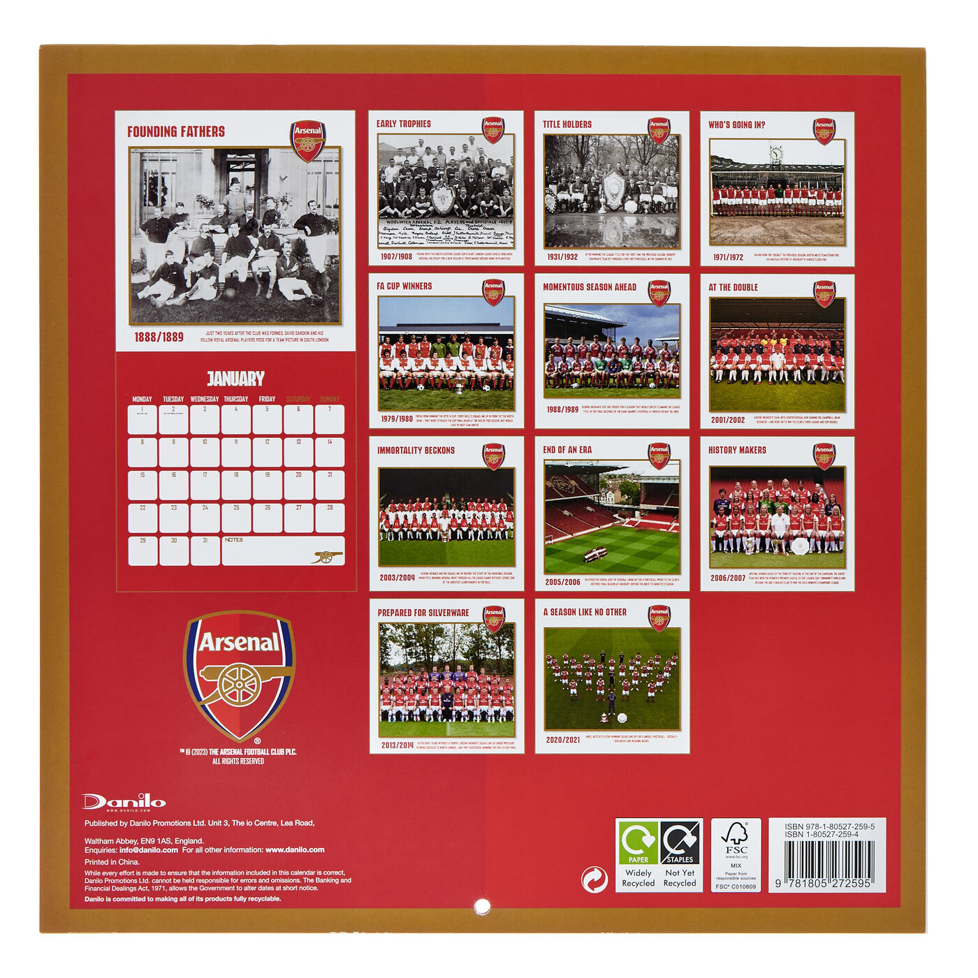 Buy 2024 Arsenal Through The Years Square Calendar for GBP 4.99 Card