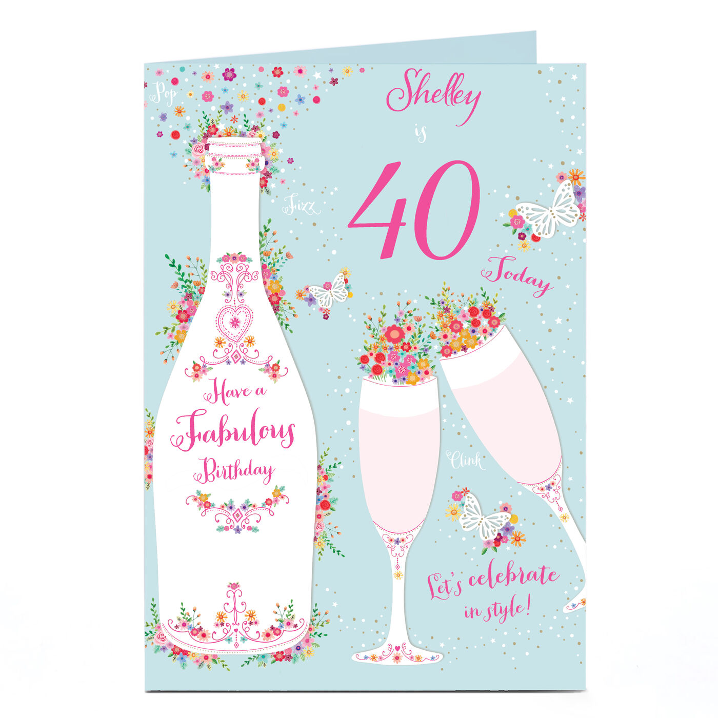 Buy Personalised Birthday Card - Champagne, Flutes & Flowers, Editable ...