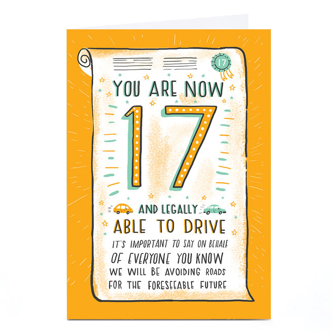 Personalised 17th Birthday Card - Avoiding Roads For The Foreseeable Future