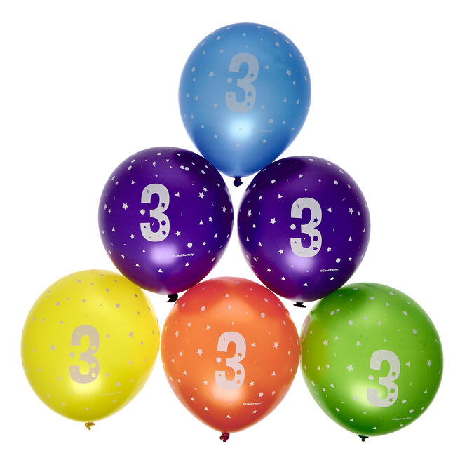 Latex Rainbow 3rd Birthday Balloons - Pack of 6