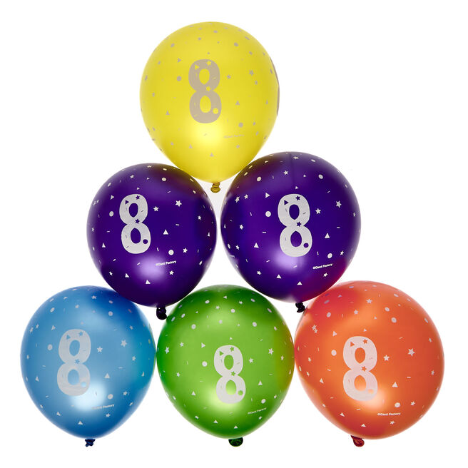 Latex Rainbow 8th Birthday Balloons - Pack of 6