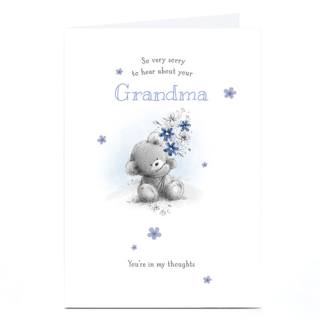 Personalised Sympathy Card - Bear Holding Flowers, Grandma