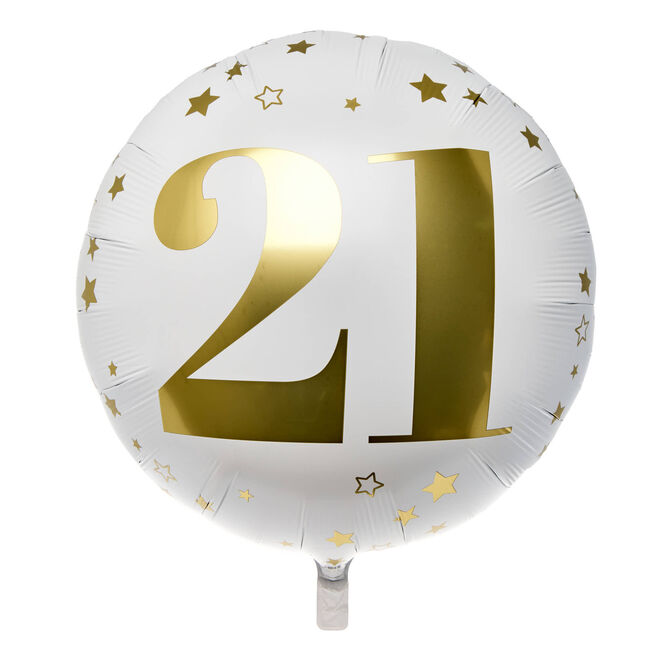 White & Gold 21st Birthday 31-Inch Foil Helium Balloon 