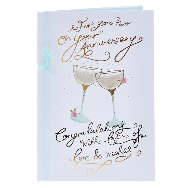 For You Two Gold Glasses Wedding Anniversary Card