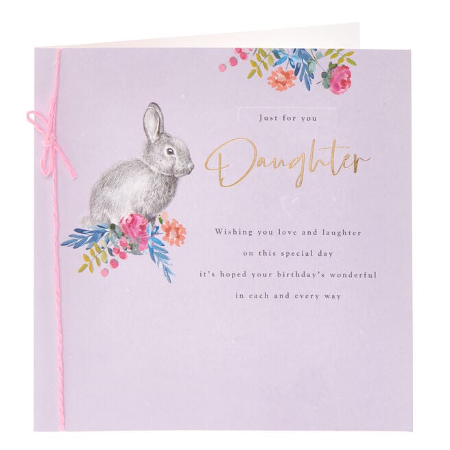 Daughter Rabbit & Flowers Birthday Card