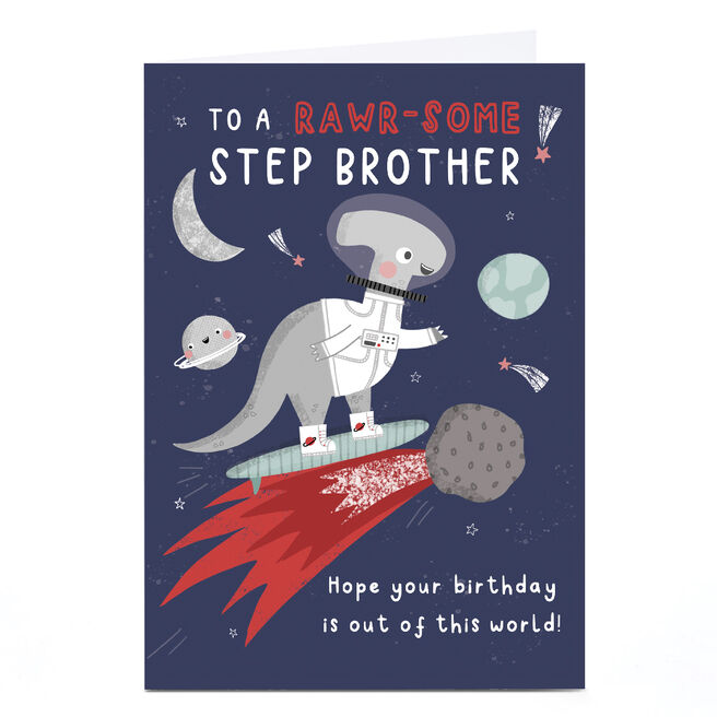 Personalised Jess Moorhouse Birthday Card - Rawr-some Space Dinosaur