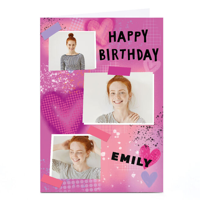 Photo Kerry Spurling Birthday Card - Happy Birthday Pink Hearts