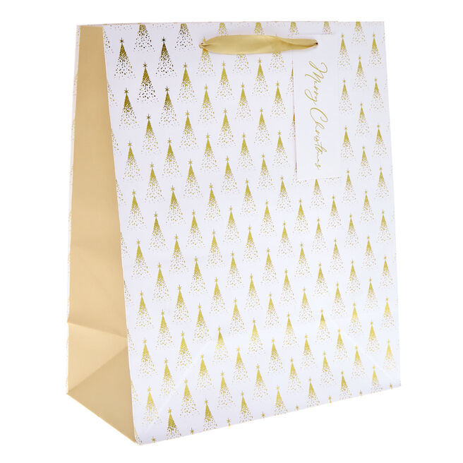 White & Gold Trees Large Portrait Christmas Gift Bag