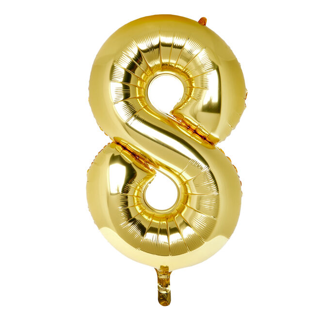 Large 34-Inch Gold Number 8 Foil Helium Balloon (Uninflated)