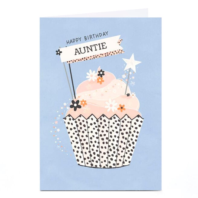Personalised Birthday Card - Stars and Flowers Cupcake, Auntie