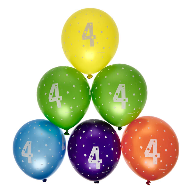 Latex Rainbow 4th Birthday Balloons - Pack of 6