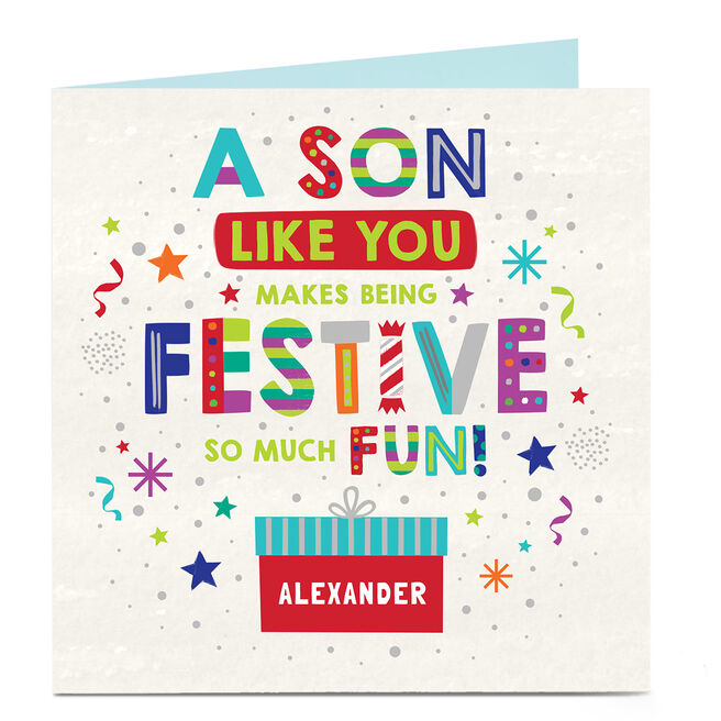 Personalised Christmas Card - Bright Festive Fun, Son