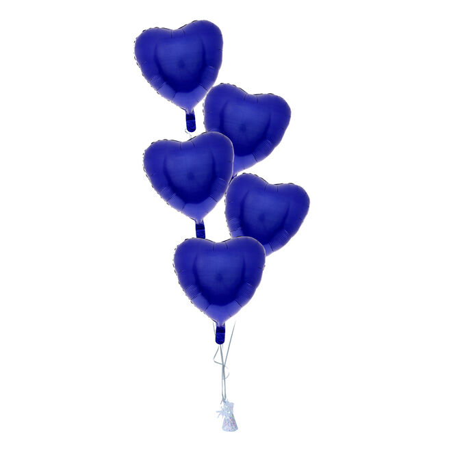 5 Satin Navy Blue Hearts Balloon Bouquet - DELIVERED INFLATED! 