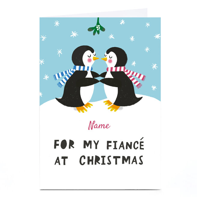 Personalised Stevie Studio Christmas Card - Penguins and Mistletoe, Fiance