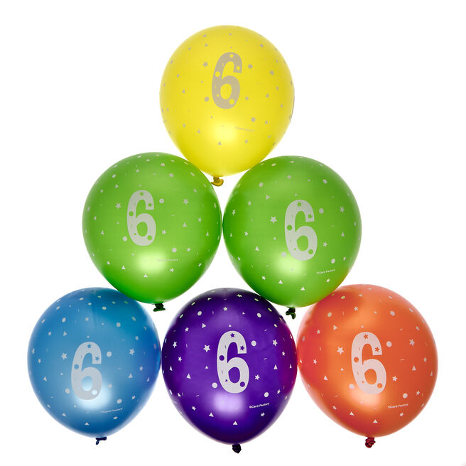 Latex Rainbow 6th Birthday Balloons - Pack of 6