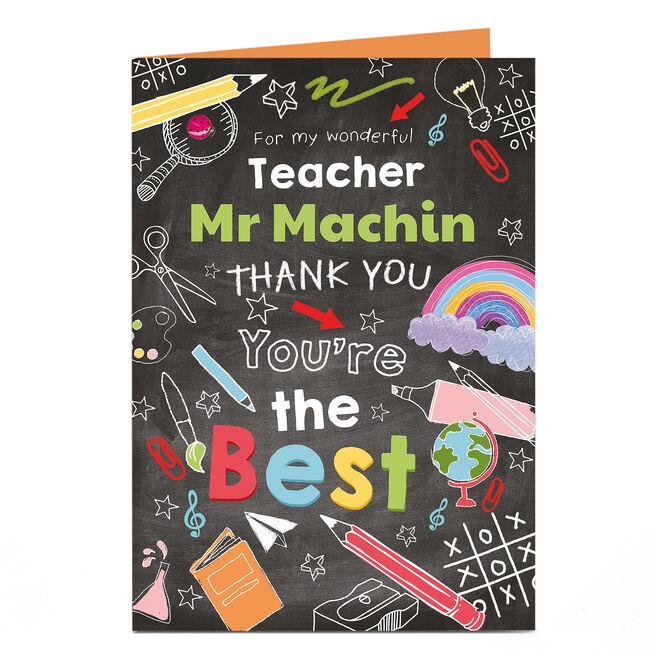 Personalised Thank You Teacher Card - Chalkboard, You're The Best