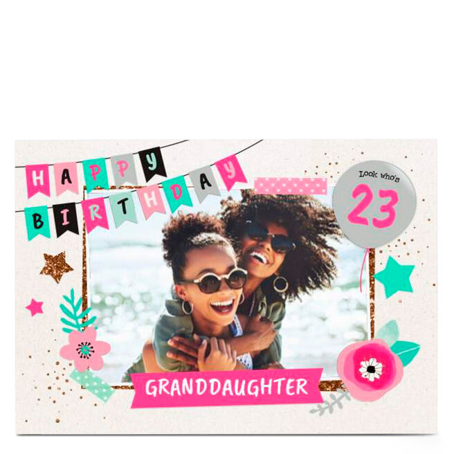Photo Birthday Card - Happy Birthday Banner, Granddaughter Age 23