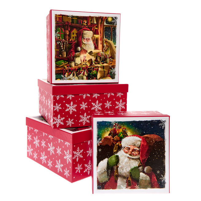 Traditional Santa Christmas Gift Boxes - Set of 4