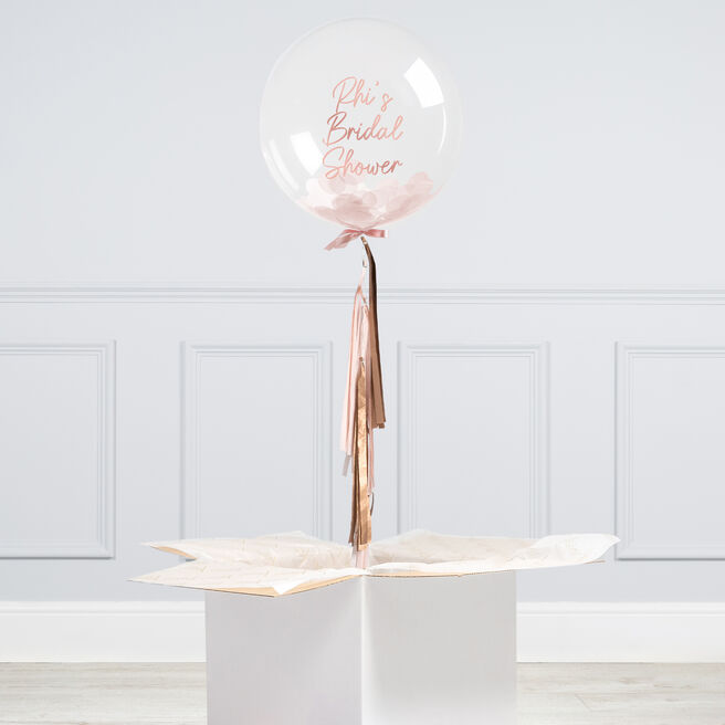 Personalised 20-Inch Bubblegum Confetti Balloon Rose Gold - DELIVERED INFLATED!