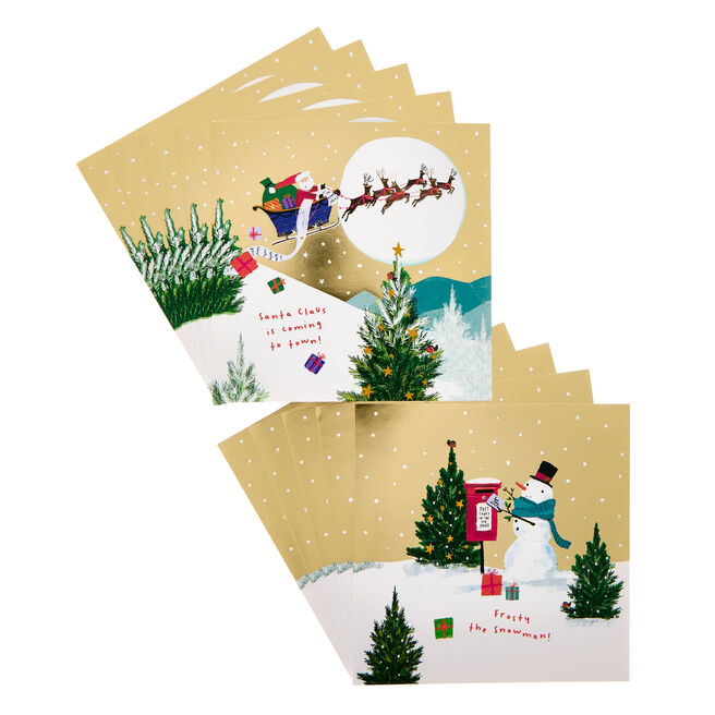 16 Charity Christmas Cards - Santa & Snowman (2 Designs)