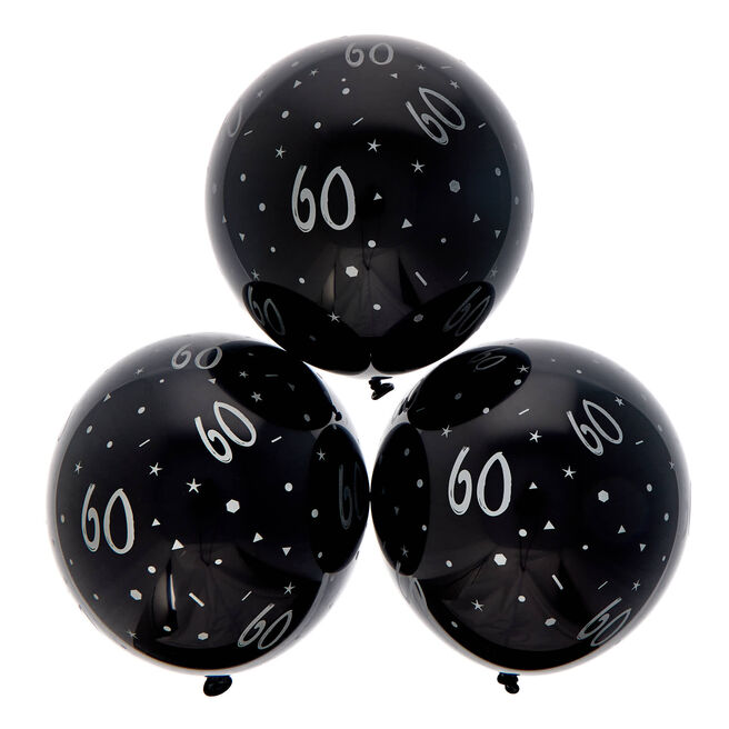Latex Black & Silver 60th Birthday Balloons - Pack of 6