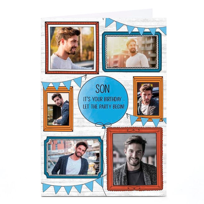 Personalised Birthday Photo Card - Frames & Bunting, Son