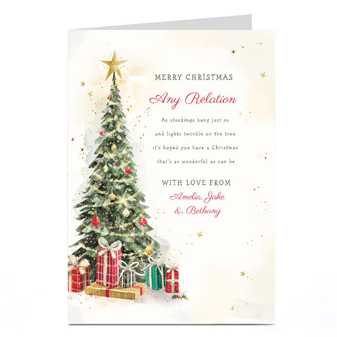 Personalised Christmas Card - Christmas Tree with Gifts, Any Relation