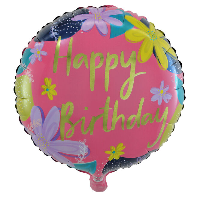 18-Inch Floral Happy Birthday Foil Helium Balloon