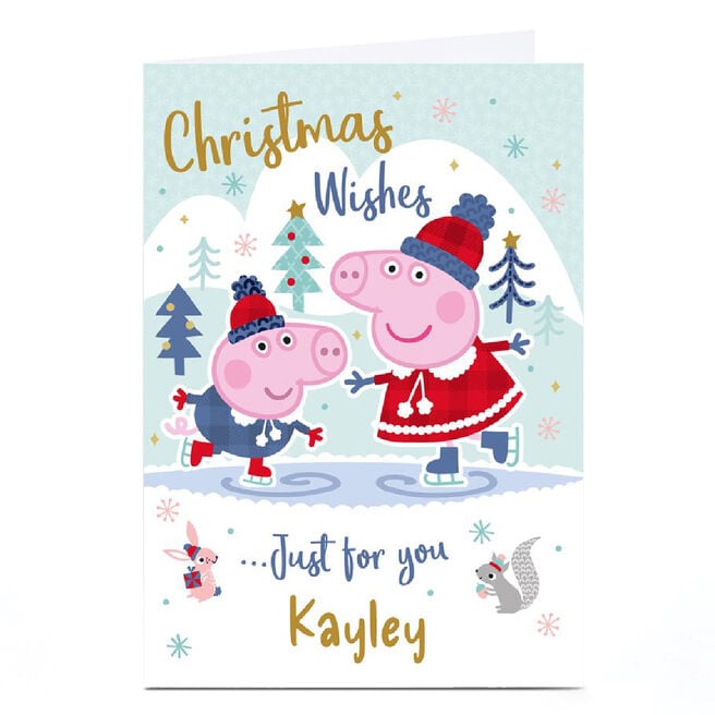 Personalised Peppa Pig Christmas Card - Ice Skating Peppa, Any Name