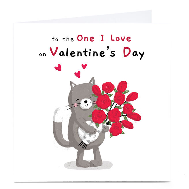 Personalised Dumpling Green Valentine's Day Card - Cat & Roses