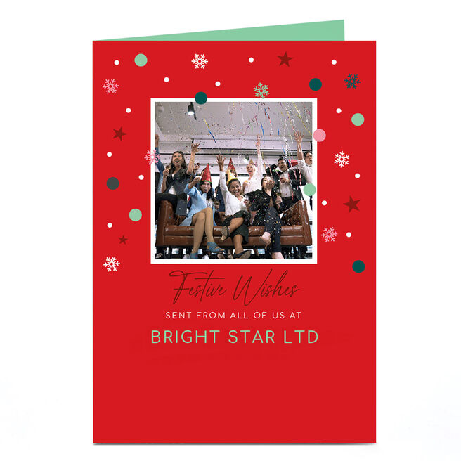 Photo Christmas Card - Red Snowflakes and Dots, Festive Wishes from Us