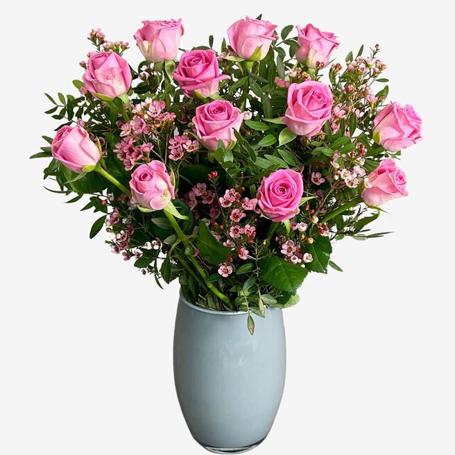 Dozen Pink Roses Flower Bouquet