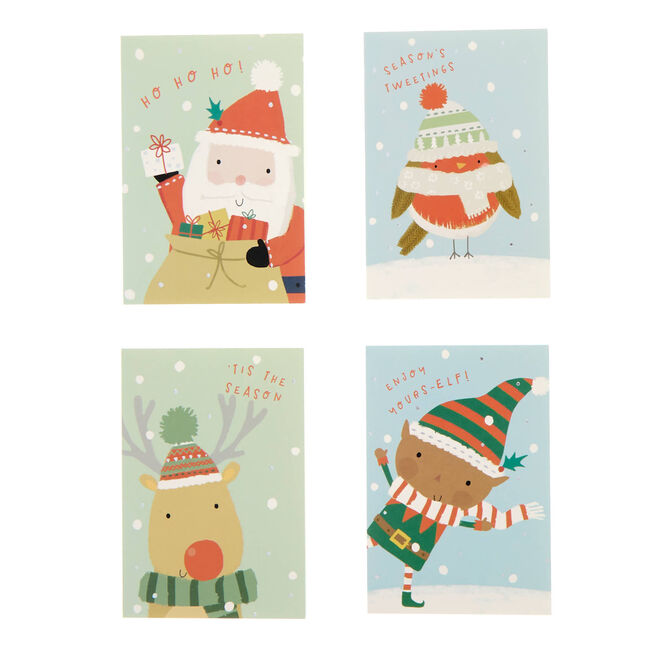 Festive Characters Mini Charity Christmas Cards - Pack of 32 (4 Designs)