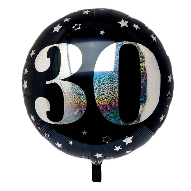 Black & Silver 30th Birthday 31-Inch Foil Helium Balloon