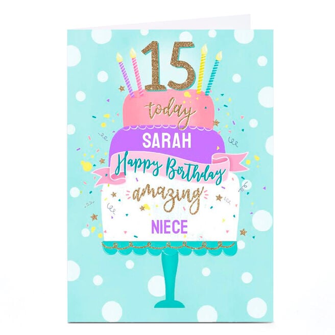 Personalised Birthday Card - Birthday Cake Niece, Age 15