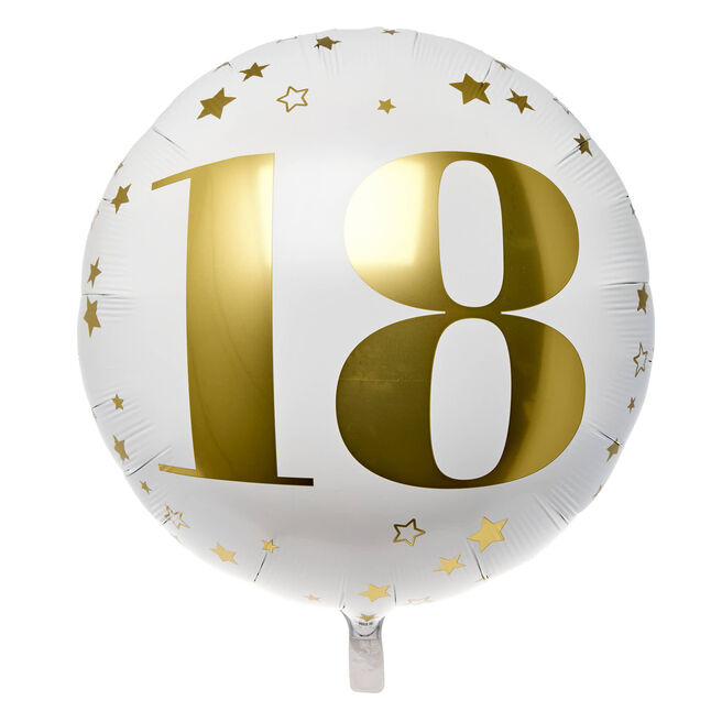 White & Gold 18th Birthday 31-Inch Foil Helium Balloon