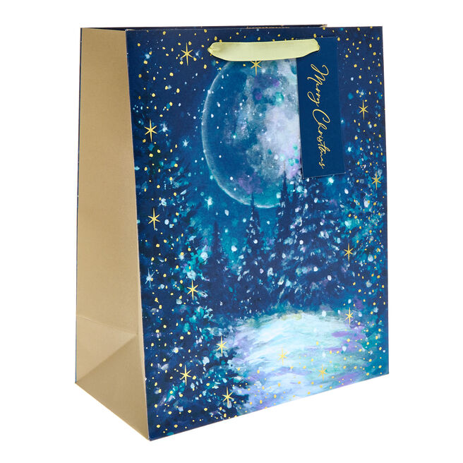 Navy Trees & Moon Large Portrait Christmas Gift Bag