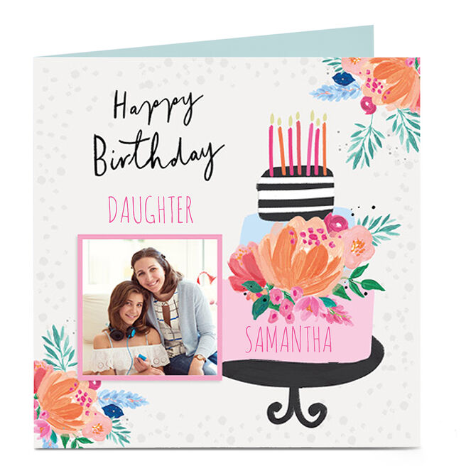 Photo Birthday Card - Floral Cake 