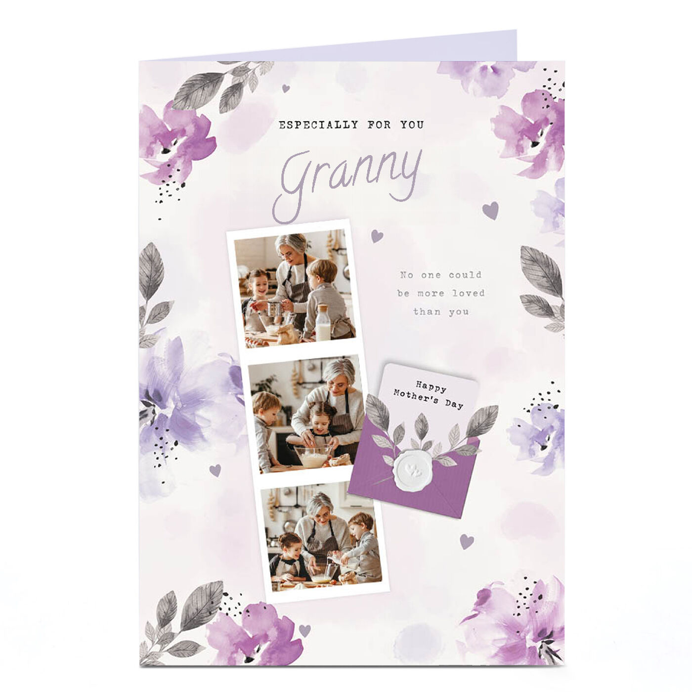 Buy Personalised Mothers Day Card 3 Photos With Lilac Flowers 